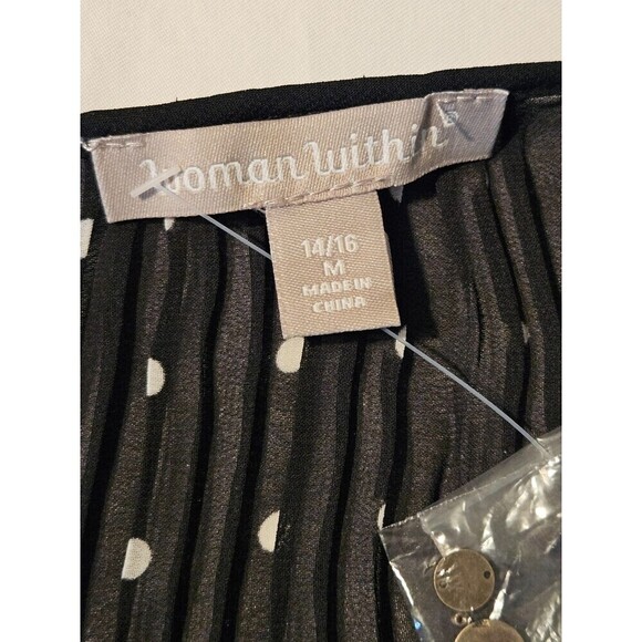 Woman Within  Size 14/16 Black White Polka Dot Crinkle Blouse - Picture 6 of 8